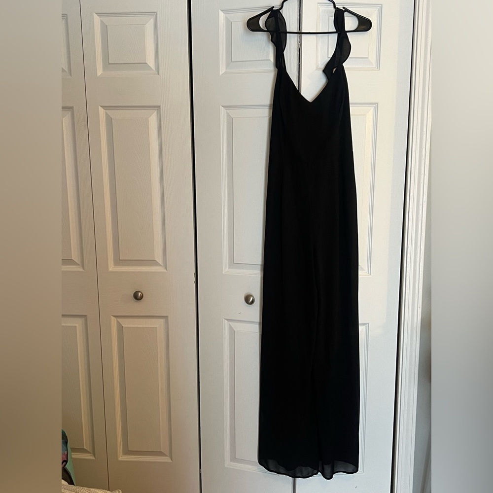 Lulu's Black V-Neck Tie-Strap Wide-Leg Jumpsuit